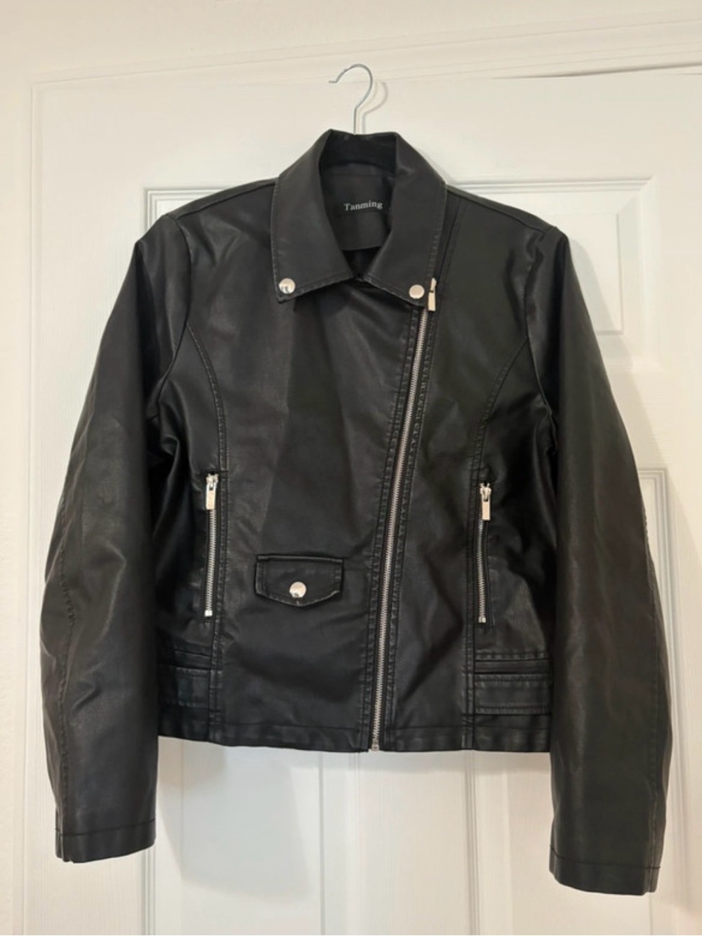 Black Faux Leather Biker Jacket - Women's